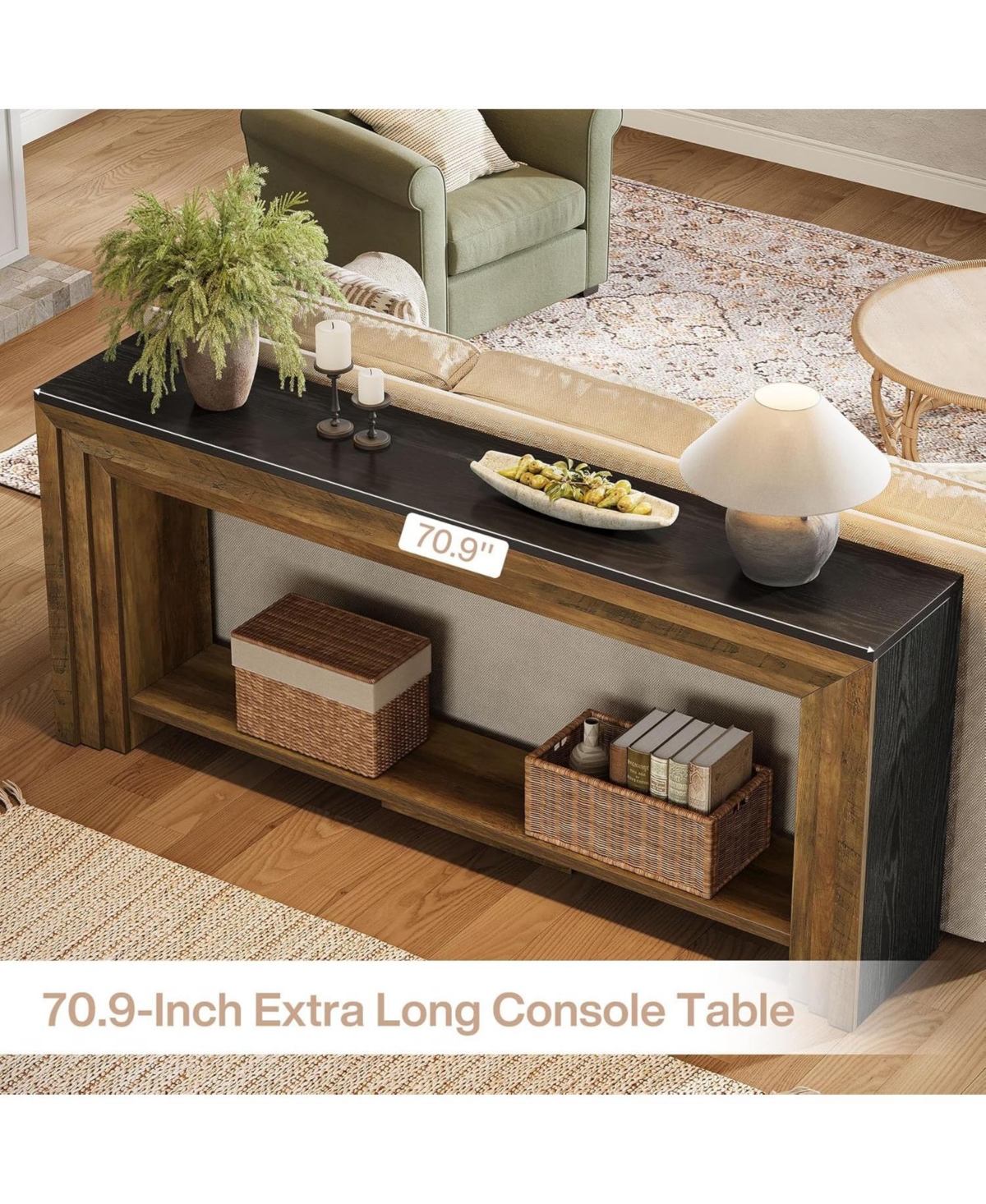 Tribesigns Long Console Table, 2-Tier Farmhouse Narrow Wooden Sofa Table for Living Room, Entryway, Hallway, Foye