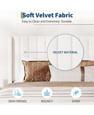 Queen Bed Frame with Vertical Channel Tufted Wingback Headboard, Upholstered Platform Bed Frame with Strong Wooden Slats Support