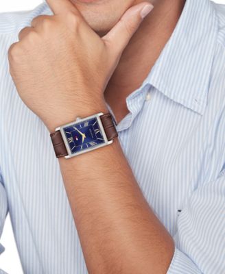 Men's Quartz Brown Leather Watch, 25.5 mm