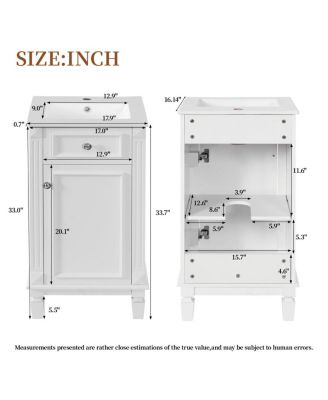 18" Bathroom Vanity with Sink, French Modern Freestanding Solid Wood MDF Cabinet, Soft Close Door for Small Spaces