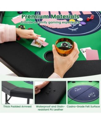 48 Inches Foldable Poker Table with Padded Rails and Cup Holders