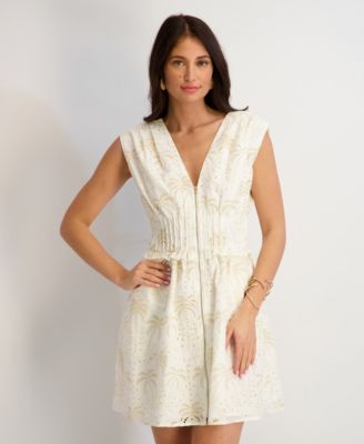 Women's Eyelet V-Neck Short Dress