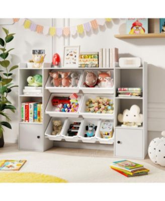 Kids Bookshelf and Toy Storage with Open Shelves and Bins