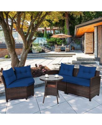 4pieces Outdoor Patio Rattan Furniture Set Cushioned Sofa Table