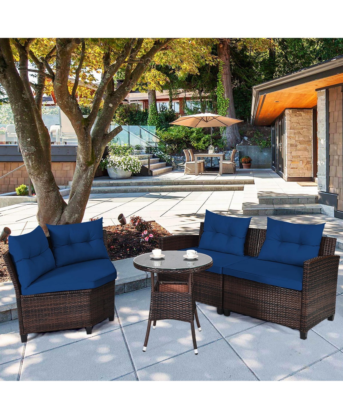 Costway 4pieces Outdoor Patio Rattan Furniture Set Cushioned Sofa Table
