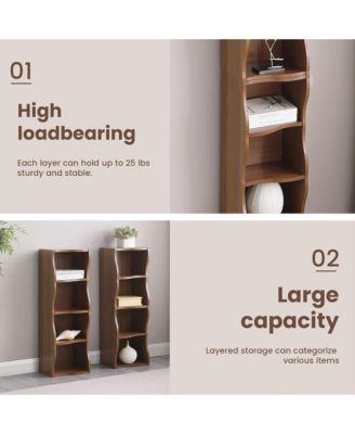 8-Tier Tall Narrow Bookshelf - A Wavy Border Design, Adjustable Shelves, Freestanding Display Bookcase for Living Room, Home Office (Walnut)