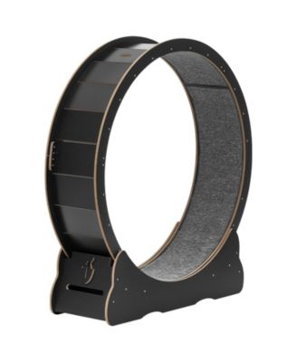 48" Wooden Cat Exercise Wheel with Carpeted Runway and Locking Mechanism