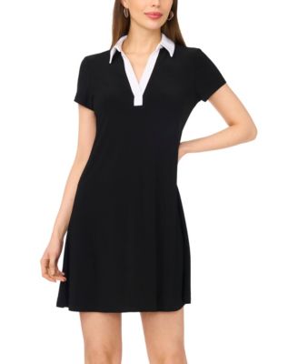 Petite Spread-Collar Short-Sleeve Shift Dress