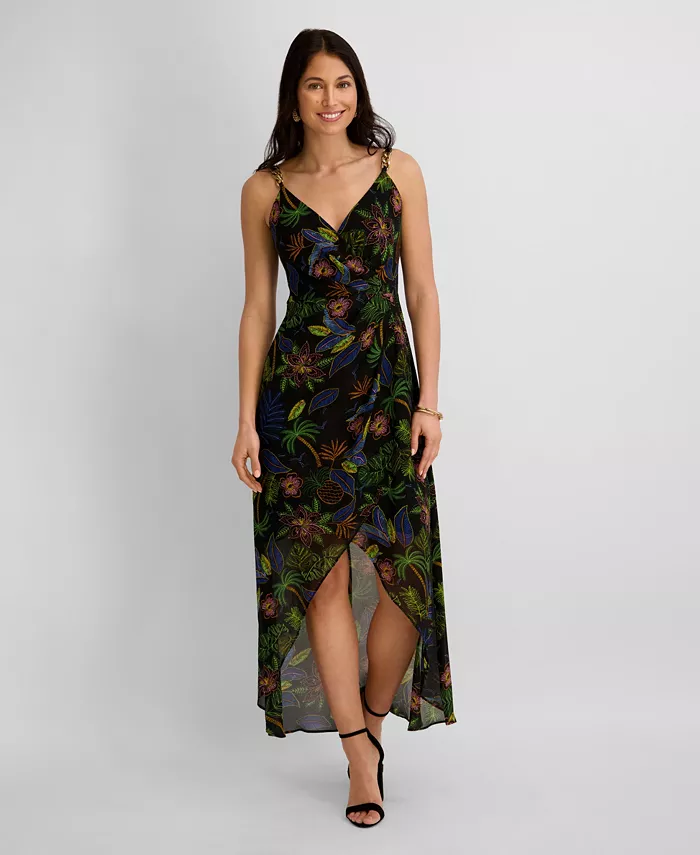 Women's Printed V-Neck High-Low Dress