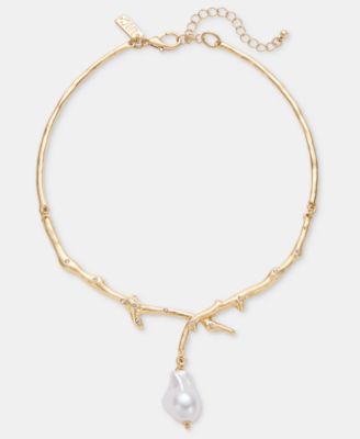 Pav&eacute; & Imitation Pearl Statement Collar Necklace, 13" + 3" extender
