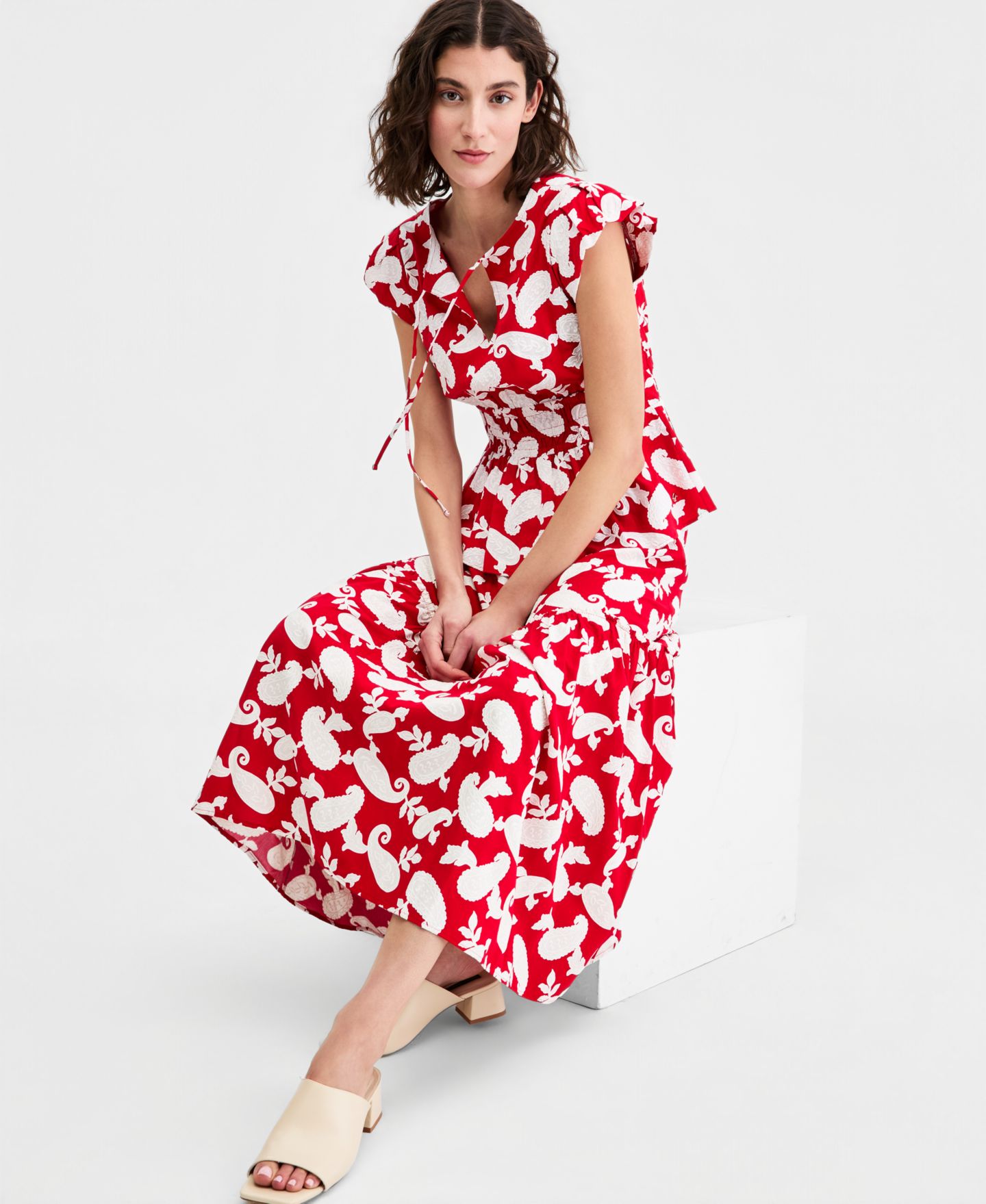 Женский топ Nautica Bubble-Sleeve Paisley-Print Peplum, цвет: Алый разноцветный — фото 2