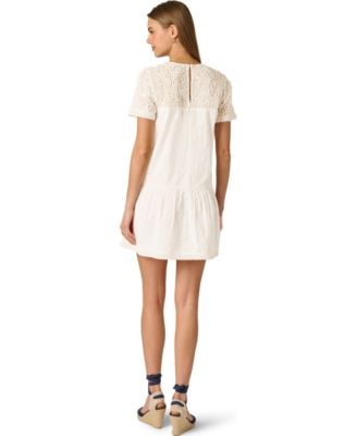 Women's Illusion Embroidered Short-Sleeve Shift Dress