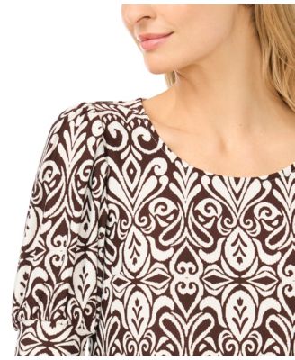 Women's Crew Neck Short-Sleeve Shirred Blouse