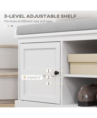 Storage Shoe Bench with Cushion, 2 Cabinets for Entryway,