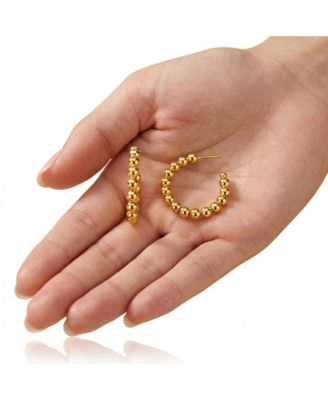 Elegant 14K Gold Plated Bead Open Hoop Earrings
