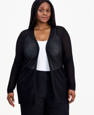 Plus Size Semi-Sheer Textured-Pattern Cardigan