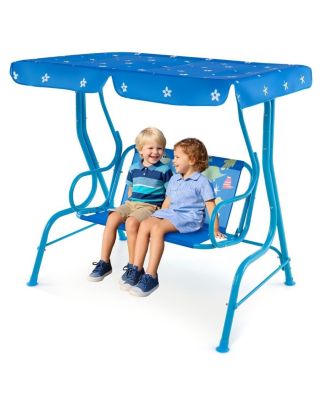 2 Seaters Kids Patio Swing with Metal Stand and Adjustable Canopy
