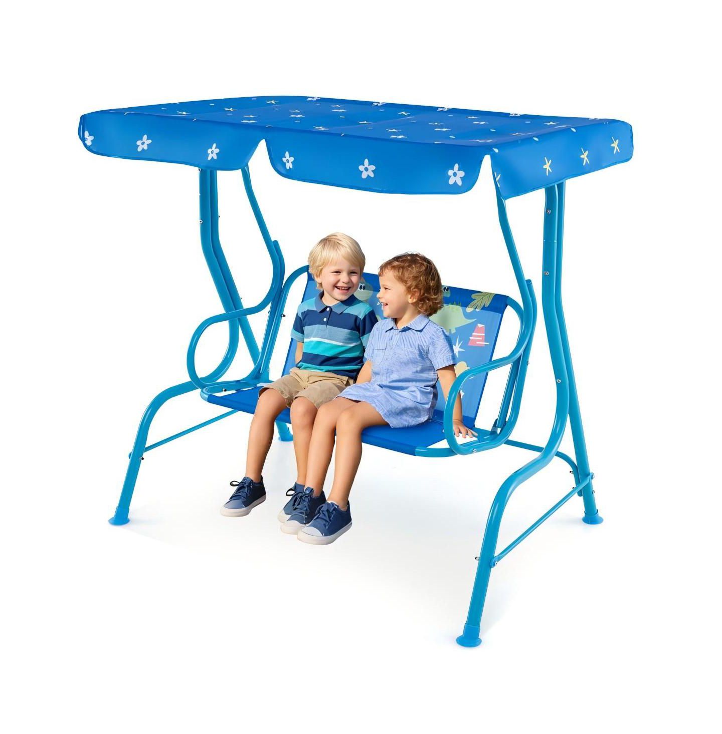Детская игрушка HONGGE 2-Seater Kids Patio Swing with Metal Stand and Adjustable Canopy, Ages 3+, цвет: Синий — фото 5
