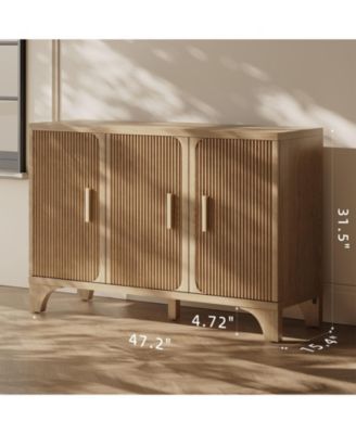 47" Mid Century Modern Fluted Buffet Cabinet with Storage Accent Sideboard Credenza Coffee Bar Console for Kitchen or Living Room