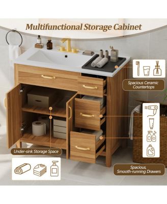 36 Inch Wood Bathroom Vanity with Ceramic Sink, Solid Wood Frame, Soft Close Storage Drawers for Small Bathrooms
