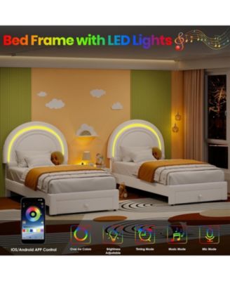 LED Upholstered Princess Bed Rainbow Headboard Storage Drawer No Box Spring Easy Assembly
