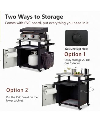 Outdoor Grill Cart with Wheels, Spice, Paper Rack, Storage Cabinet and Stainless Steel Top for BBQ, Waterproof Cover Included