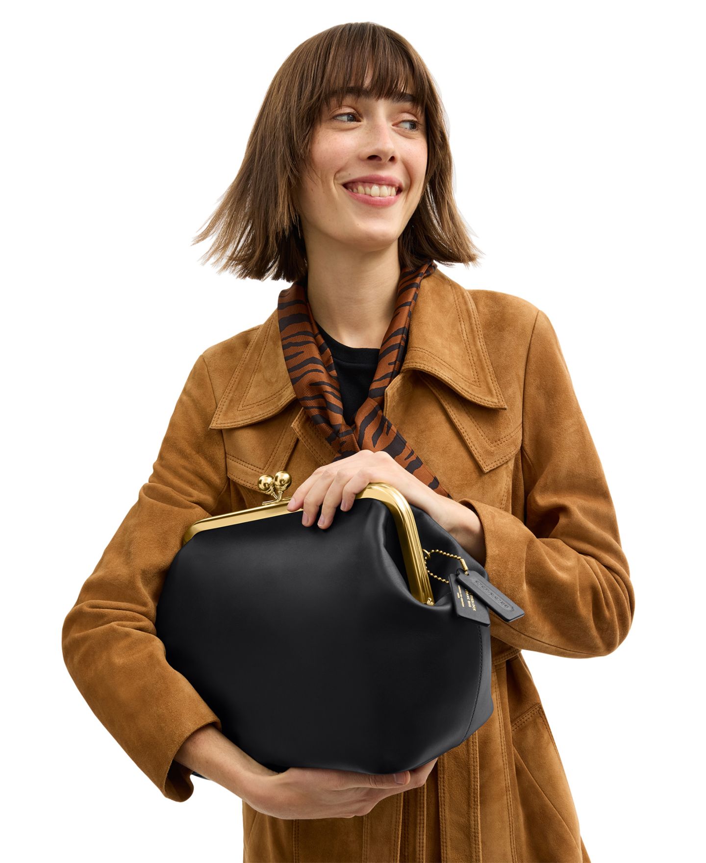 Женская сумка COACH Kisslock Medium Leather Frame 27, цвет: Латунный / Чёрный — фото 2