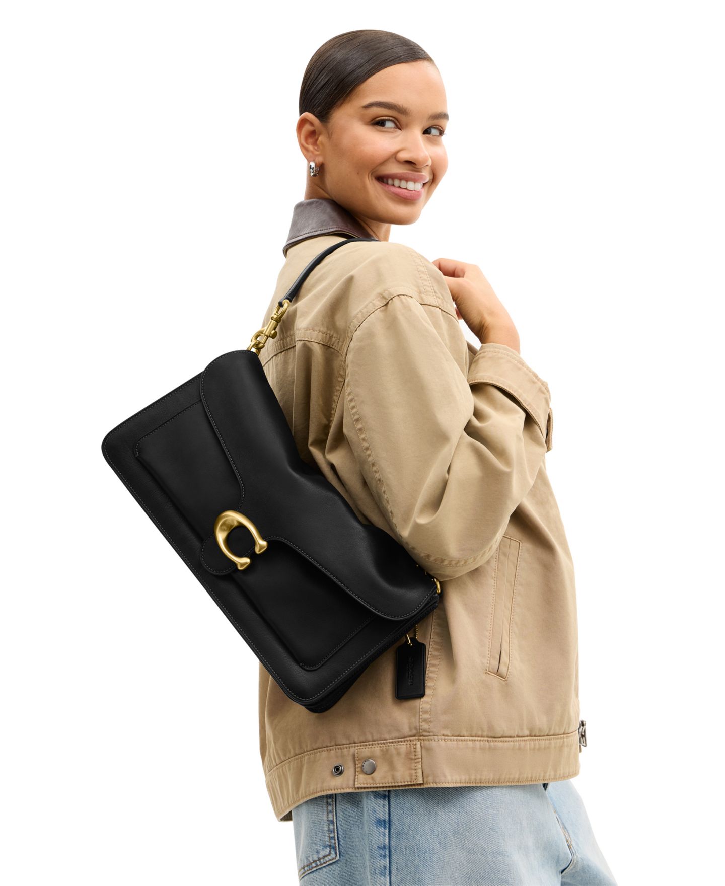 Женская сумка COACH Tabby Large Leather Shoulder 36, цвет: Латунный / Чёрный — фото 5
