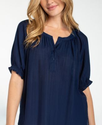 Petite Textured Puffed-Sleeve Top