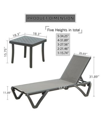 Patio Chaise Lounge Chair Set, Outdoor Chair with 5 Adjustable Position,Side Table for Beach,Yard.