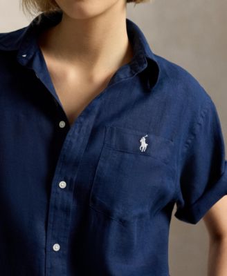 Women's Woven Short-Sleeve Collared Top