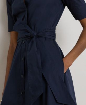 Women's Petite Belted Point Collar Shirt Dress