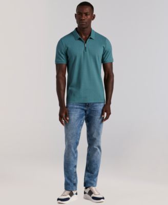 Men's Slim-Fit Ribbed-Knit Quarter-Zip Polo Shirt 