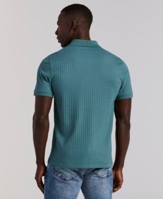 Men's Slim-Fit Ribbed-Knit Quarter-Zip Polo Shirt 