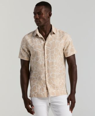 Men's Floral Print Short Sleeve Linen Blend Shirt 