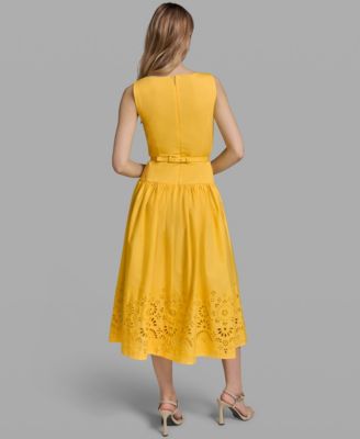 Women's Embroidered Drop Waist Midi Dress