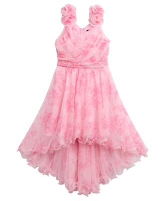 Girls' 7-16 Sleeveless Printed Mesh Wrap Dress