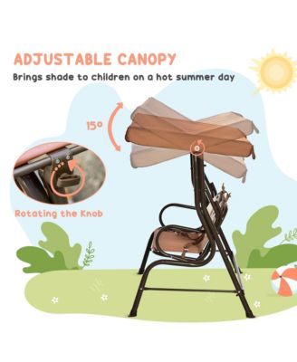 Kids Patio Swing, Children Outdoor 2-Seat Porch Bench with Adjustable Canopy