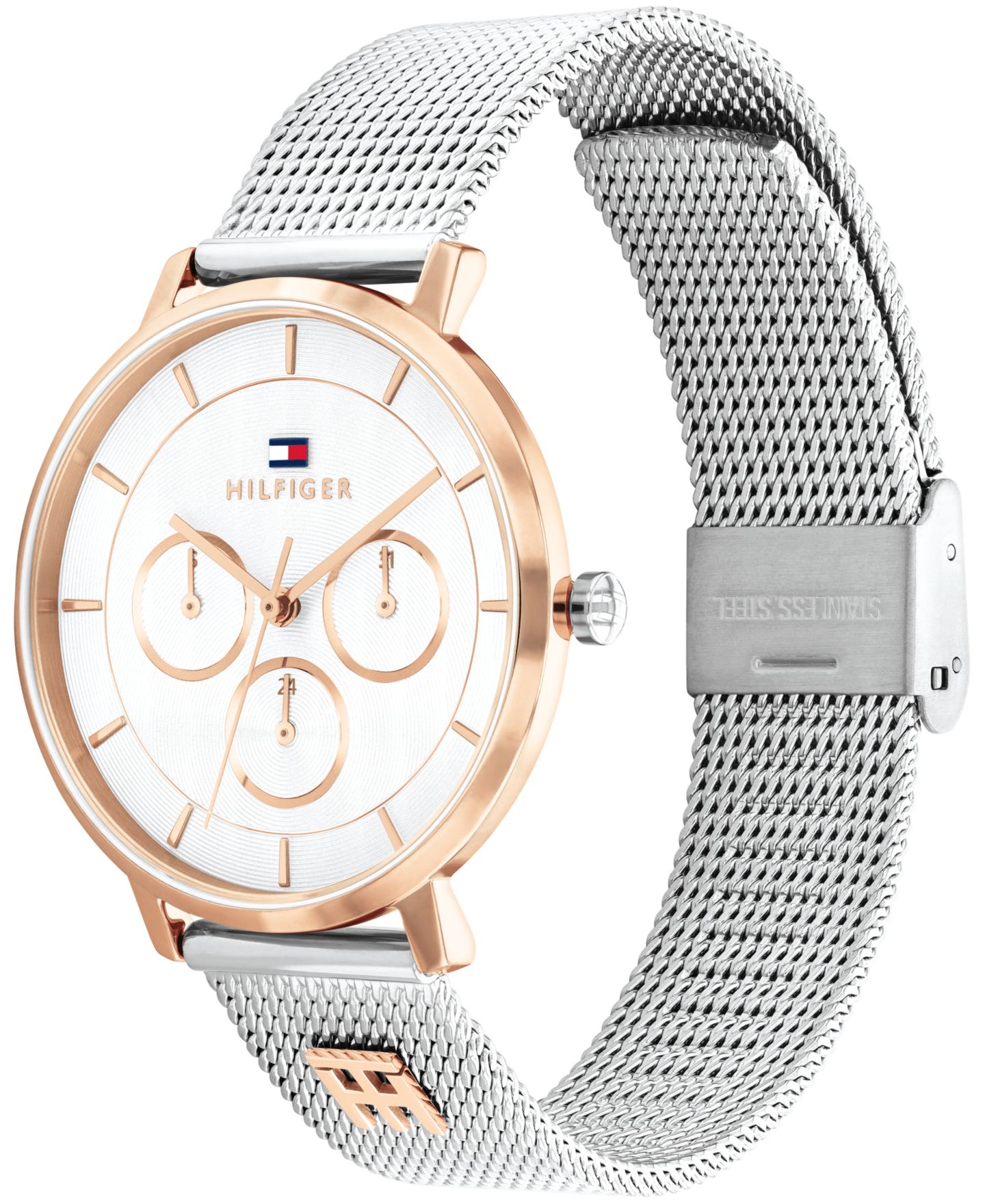 Женские часы Tommy Hilfiger Multifunction Two Tone Stainless Steel Mesh Bracelet Watch, 36mm — фото 2