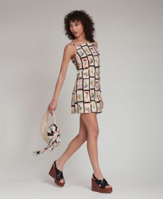 Women's Botanical-Print Square-Neck Mini Dress