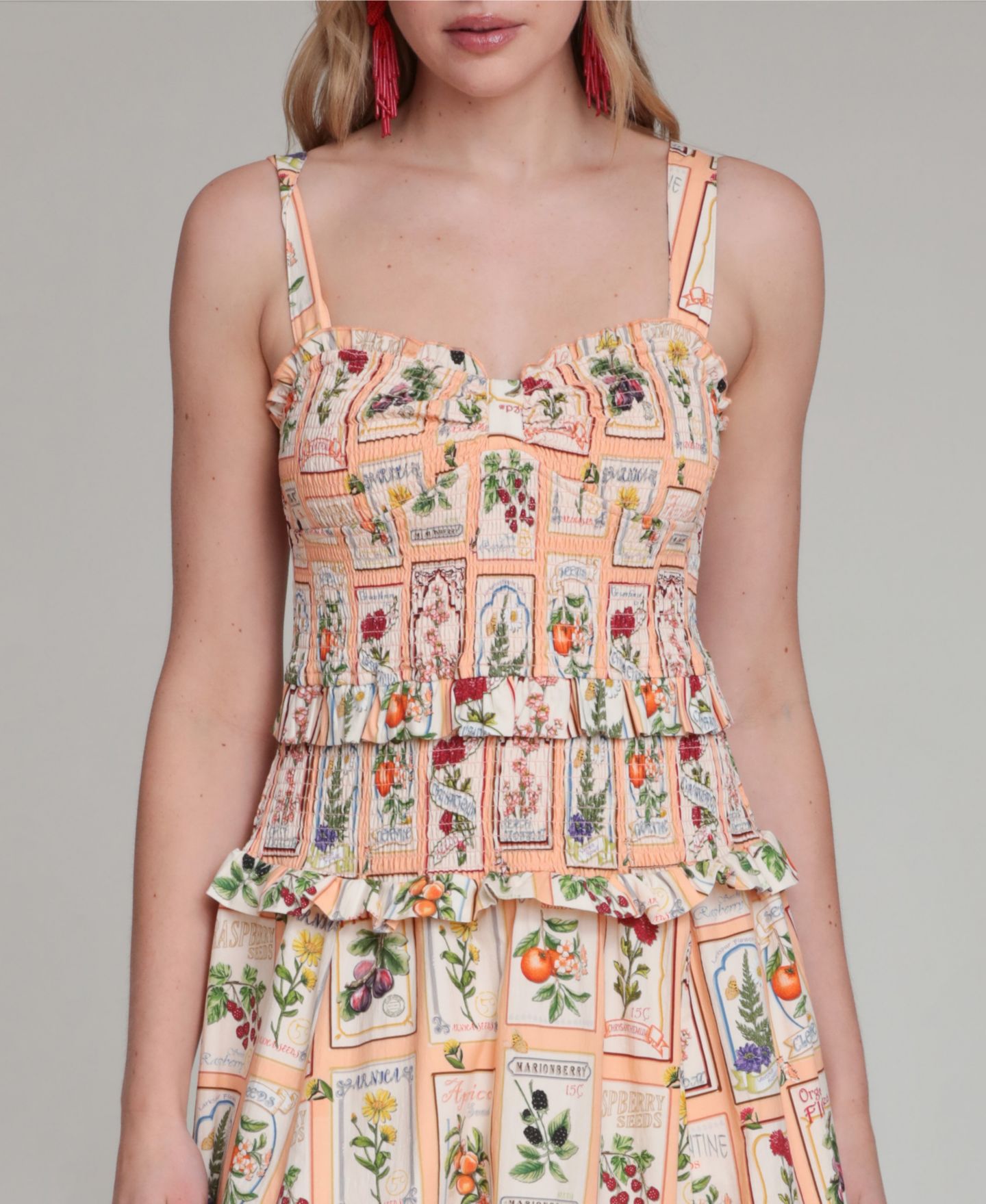 Женское платье Avec Les Filles Printed Smocked Midi, цвет: Персиковый — фото 5