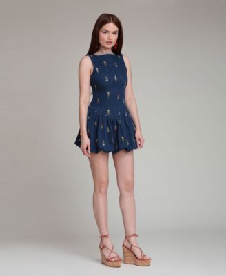 Women's Embroidered Scoop-Neck Mini Dress