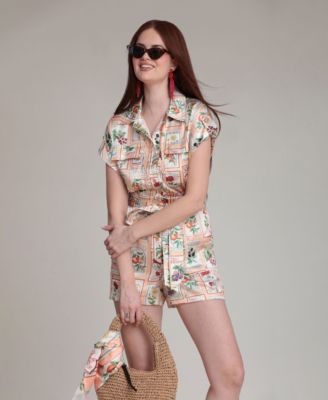 Women's Botanical-Print Short-Sleeve Romper