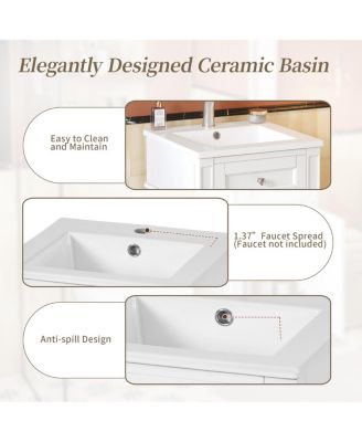 16 Inch French Modern Freestanding Bathroom Vanity with Ceramic Sink and Soft Close Door for Small Bathroom Spaces