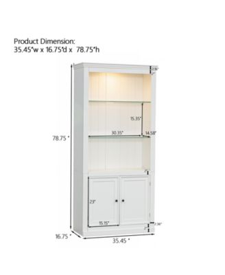 78.75"H Freestanding Farmhouse Bookcases 4-Tier Display Shelf with 5-Colors Dimmable Ceiling Light with Storage & Doors