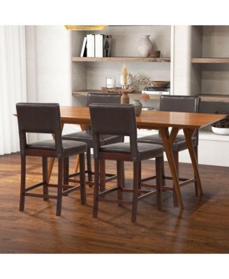 4-Piece PVC Leather Counter Height Bar Stool Set w/ Back and Rubber Wood Legs