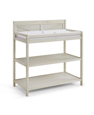 Modern Changing Table in Washed Gray with Two Shelves and Four Side Safety Rails, JPMA Certified