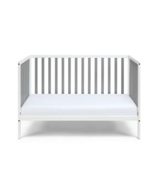 White and gray two tone 3 in 1 convertible island crib with modern classic design crisp clean lines and harmonious look for baby nursery