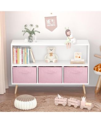 Kids Bookcase and Bookshelf, Toy Storage Cabinet Organizer with 3 Collapsible Fabric Drawers for Playroom, Living Room