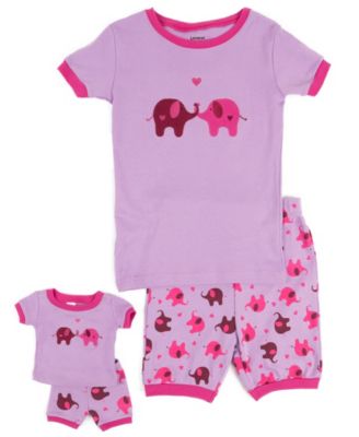 Little Girls Matching Doll Snug-Fit Cotton Short Sleeve Pajamas